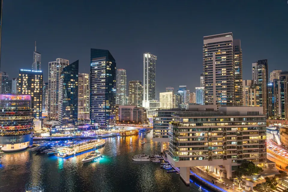 Dubai Marina skyline at night